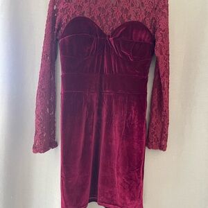 Elegant Burgundy Lace and Velvet Dress